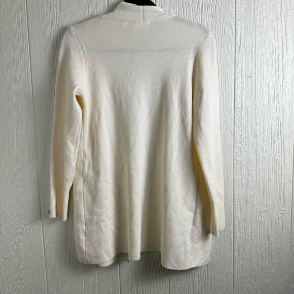 Cyrus Open Front Rayon Blend Cardigan Size Medium Ivory Ribbed Cuff Classy - Picture 2 of 10